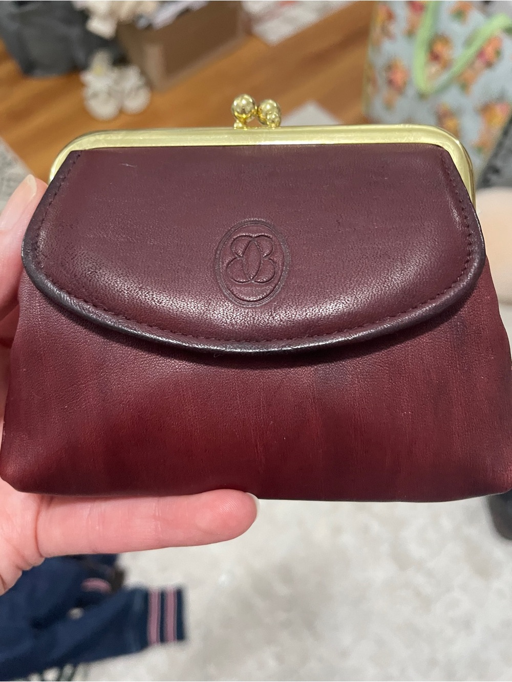 Buxton Burgundy Leather Coin Purse with Gold-Tone Frame